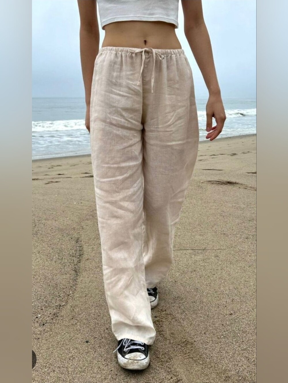 Linen Pants By Brandy Melville Sand Coloured